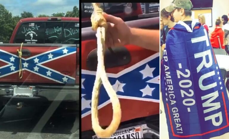 Un fan de Trump accroche une corde au-dessus du drapeau confédéré sur le hayon du camion et appelle la corde sa « laisse de chien '': REGARDER