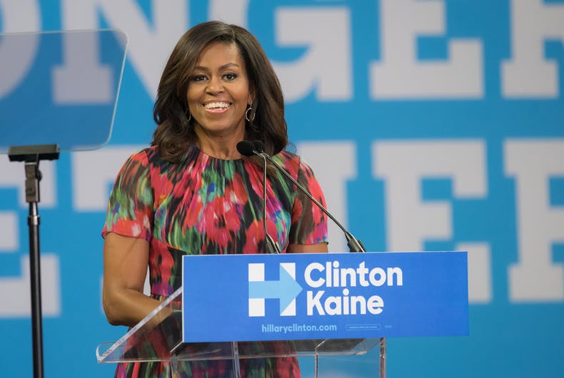 Michelle Obama s'adressant aux étudiants de la NC State University le 4 octobre 2016 à Raleigh.