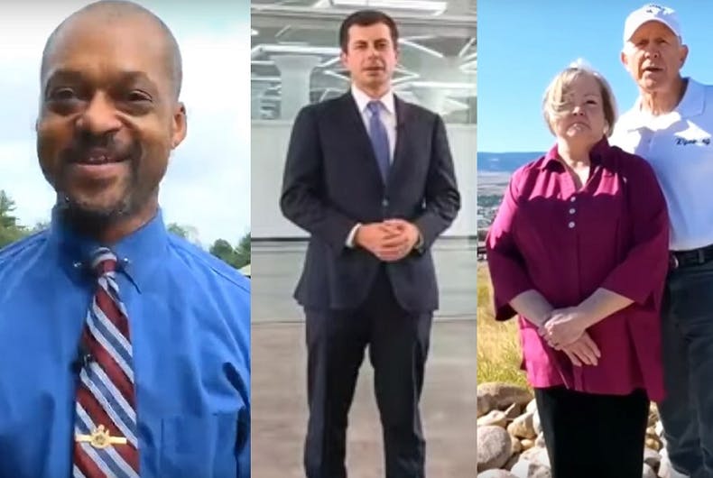 Le représentant du Maine Craig Hickman, l'ancien maire Pete Buttigieg, Judy et Dennis Shepard