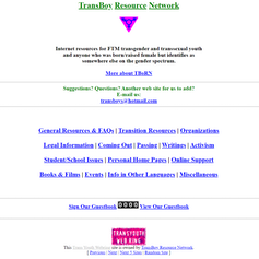 Capture d'écran du site Web archivé TransBoy Resource Network de 1999