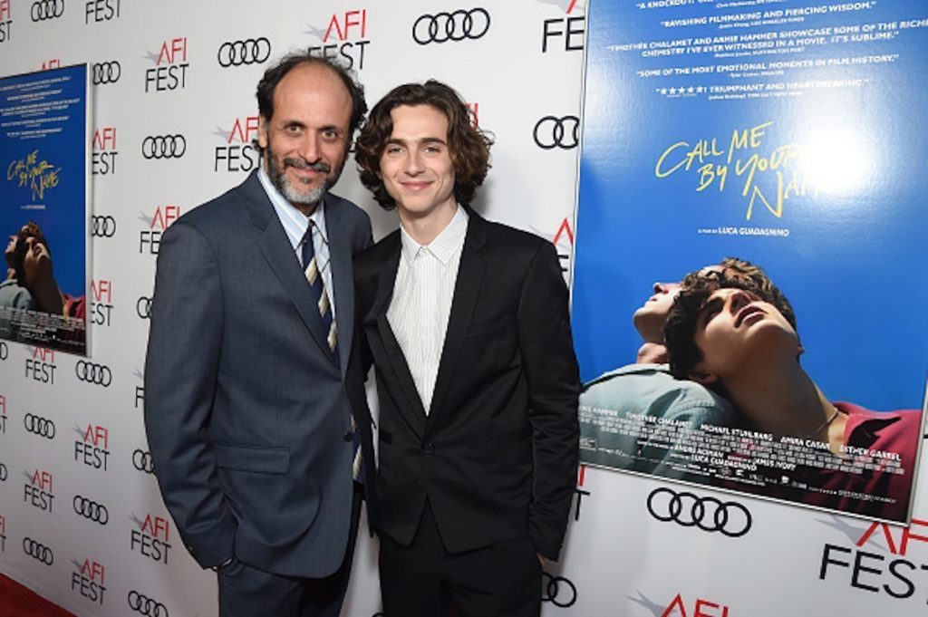 HOLLYWOOD, CA - 10 NOVEMBRE: Luca Guadagnino (L) et Timothée Chalamet assister à la projection de "Appelez-moi par votre nom" à l'AFI FEST 2017 présenté par Audi au théâtre chinois de Grauman le 10 novembre 2017 à Hollywood, Californie. (Photo par Michael Kovac / Getty Images pour AFI)