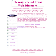 Capture d'écran de 2002 de l'annuaire Web archivé des adolescents transgenres