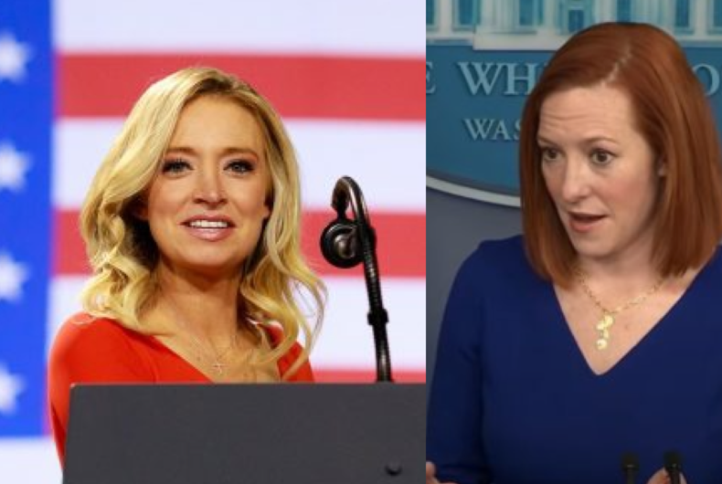 L'ancienne attachée de presse Kayleigh McEnany (à gauche) et l'actuelle attachée de presse Jen Psaki (à droite)