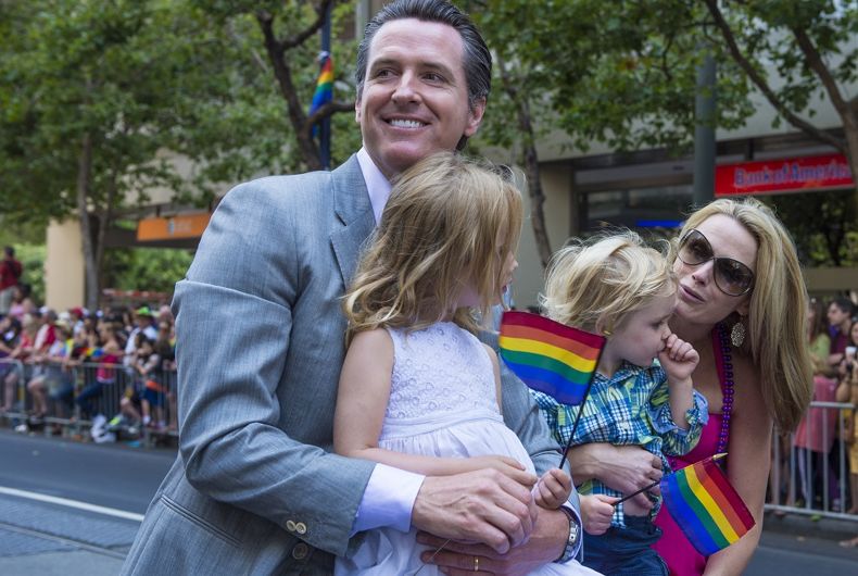 Puis le lieutenant-gouverneur Gavin Newsom et sa famille à San Francisco Pride en 2013