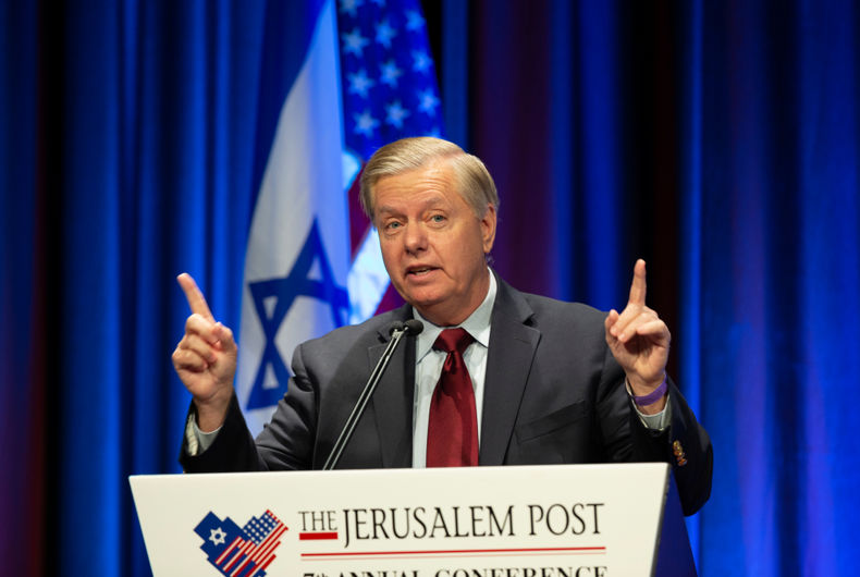 New York, NY - 29 Avril 2018 : la sénatrice américaine Lindsey Graham prend la parole lors de la 7e Conférence annuelle du Jerusalem Post au Marriott Marquis Hotel
