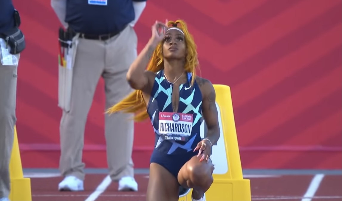 Sha'Carri Richardson se prépare pour la course de 100 m aux essais olympiques le 19 juin 2021.