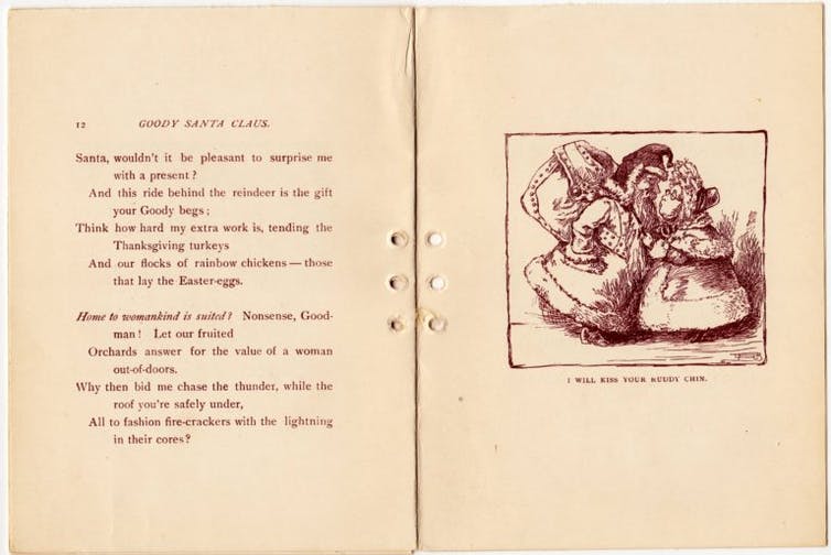 Mme Claus dépose un baiser sur le Père Noël.