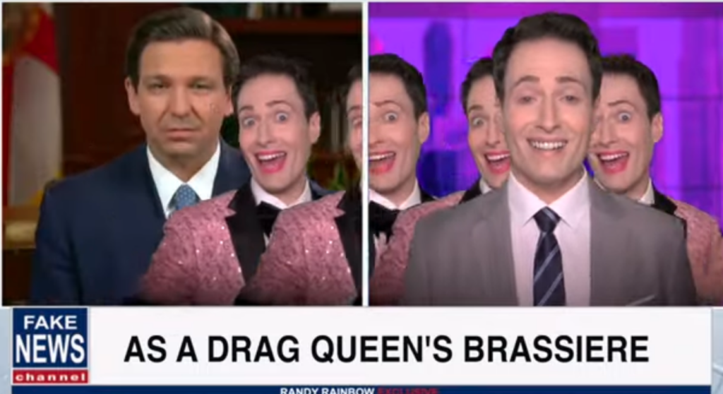 Comment gay?  Randy arc-en-ciel gay.  Nouvelle chanson &Quot;Gay!&Quot;  Énumère les façons dont il est si gay tout comme le projet de loi Don't Say Gay de Ron Desantis devient loi #Saygay 5 Randy Rainbow gay en soutien-gorge de drag queen