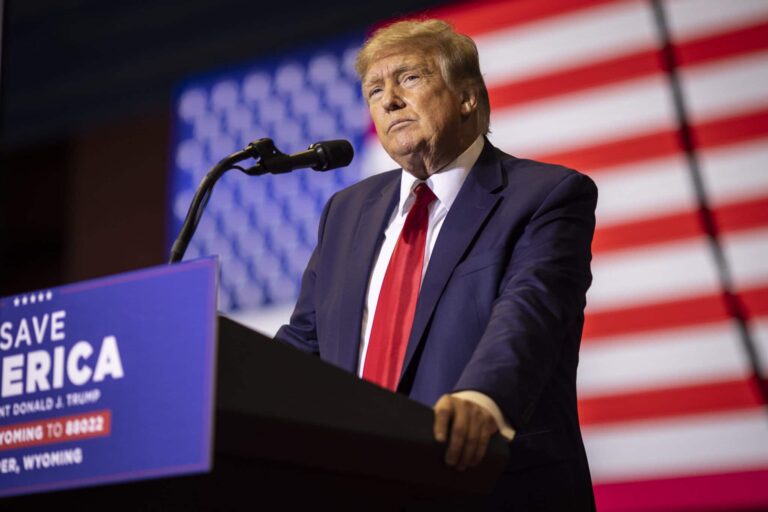 Donald Trump speaks at a rally in Wyoming