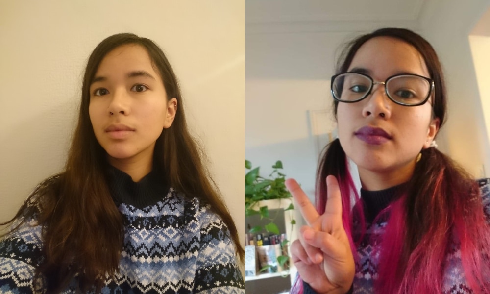 M’accepter comme lesbienne et retrouver ma tribu m’a appris à enfin aimer mon propre corps Twi selfies side-by-side of Pippa Stark