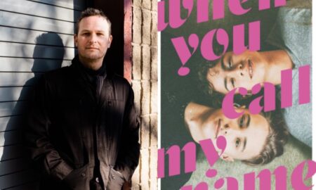 A picture of Tucker Shaw, author of When You Call My Name, on the left, with a picture of the UK cover of his AIDS era novel on the right.