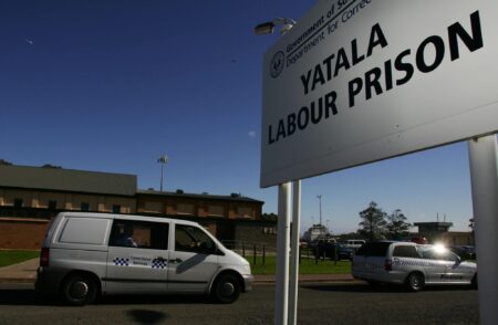 A prison van drives past Yatala Labour Prison