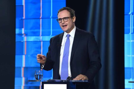 Tom Tugendhat during the ITV leadership debate