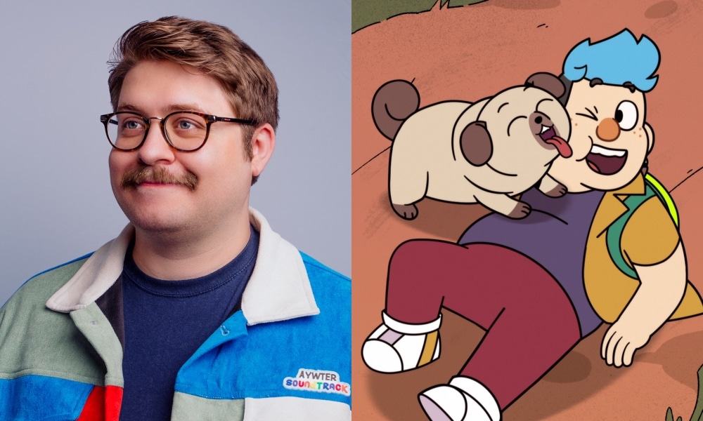 Dead End: le créateur de Paranormal Park sur le bouleversement des républicains et le pouvoir des personnages trans On the left: A headshot of Hamish Steele. On the right: A scene from Dead End: Paranormal Park