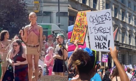 Yasmin Finney spoke at London Trans+ Pride and a placard reading: 'Gender? I don't know her'