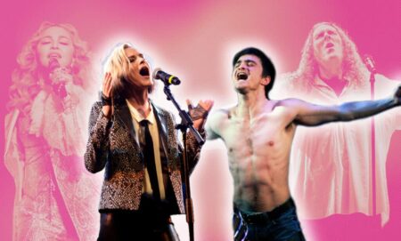 Pictures of Evan Rachel Wood as Madonna and Daniel Radcliffe as Weird Al with their real-life counterparts