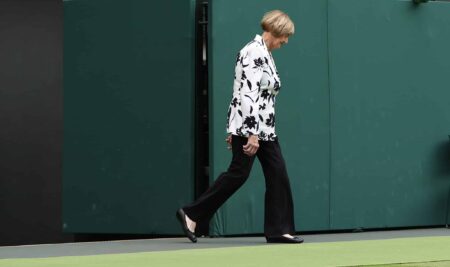 Former Wimbledon Champions, Margaret Court, walks onto court during the Centre Court Centenary Ceremony at Wimbledone 2022.
