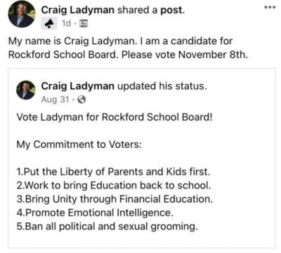 Une publication sur les réseaux sociaux anti-LGBTQ de Craig Ladyman