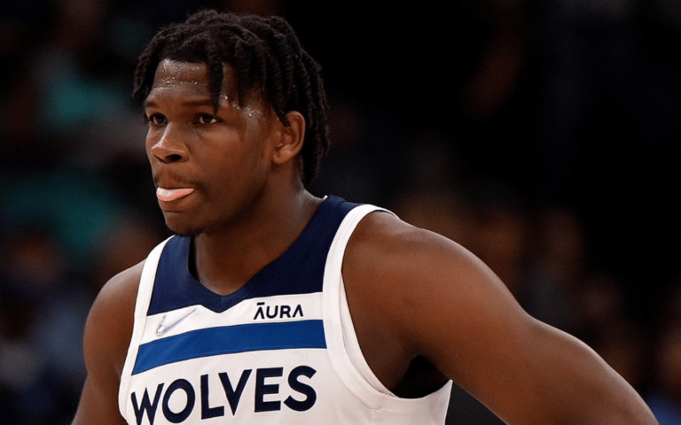 Anthony Edwards #1 of the Minnesota Timberwolves reacts against the Memphis Grizzlies during Game Two of the Western Conference First Round at FedExForum