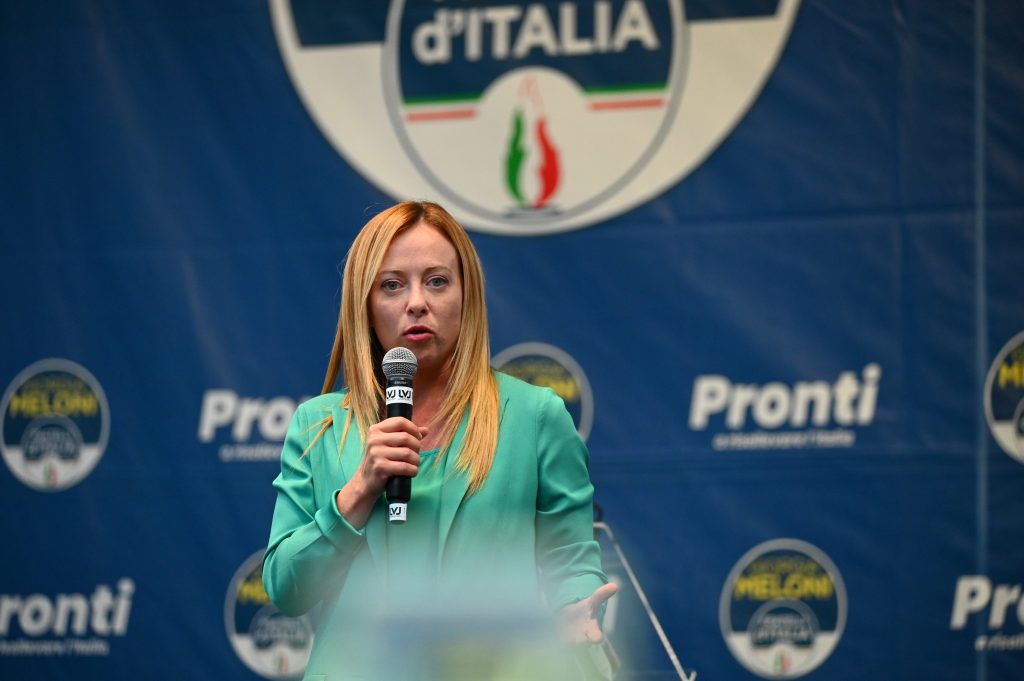 Giorgia Meloni, chef du parti Fratelli d'Italia lors d'un rassemblement électoral