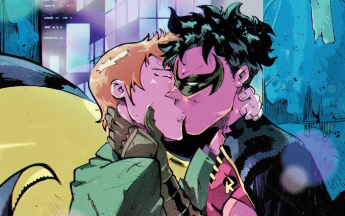 Robin et Bernard partagent leur premier baiser sur la couverture de Tim Drake : Robin #6 DC