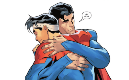 Superman embraces his son after a heartfelt discussion about his sexuality.