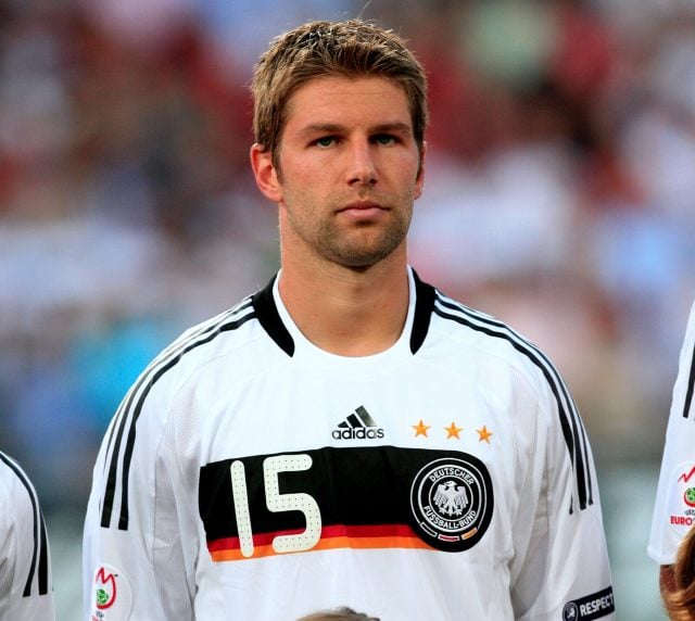 Thomas Hitzlsperger pose lors de l'UEFA Euro 2008 Portugal contre Allemagne au stade St Jakob-Park