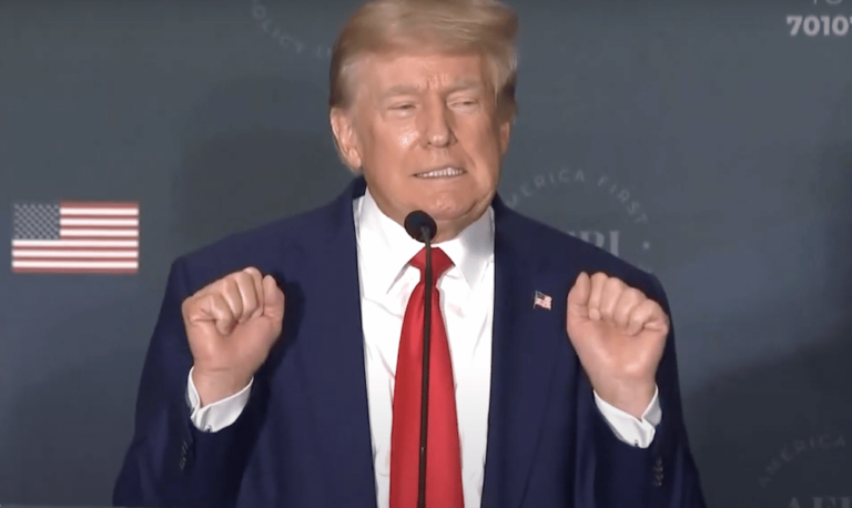 Donald Trump speaks at the America First Policy Institute annual summit