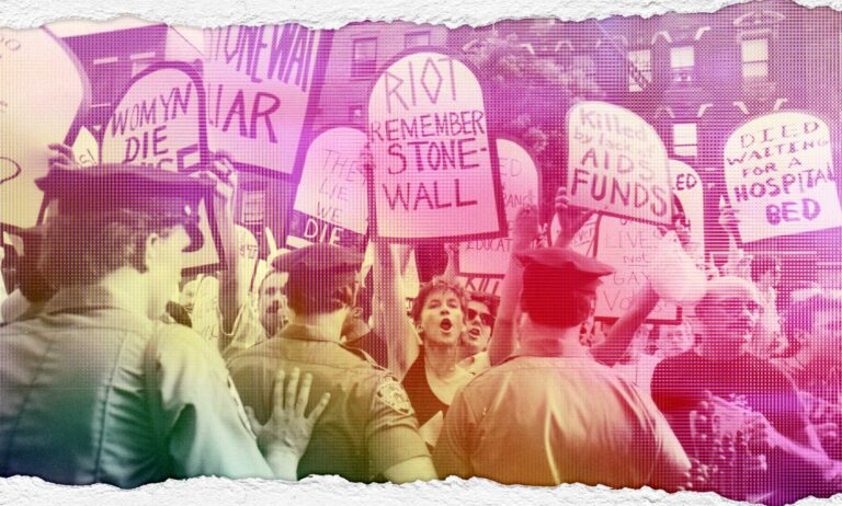 LGBT History Month: LGBTQ+ people wave placards during a protest