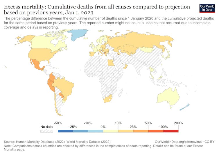 Apprendre de Covid : la détection précoce, l'isolement et l'élimination battent des réponses plus défensives en tant que stratégie mondiale pour les futures pandémies 3 Cette carte du monde montre que le nombre cumulé de décès dans les pays.