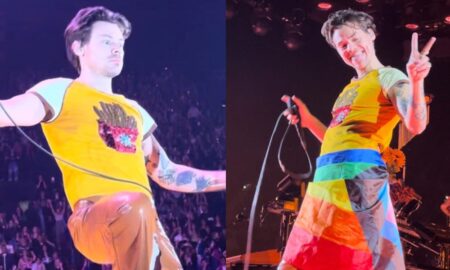 Harry Styles déchire son pantalon sur scène et se couvre d'un drapeau de la fierté