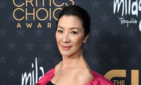 Photo of Actor Michelle Yeoh posing for the cameras at the Critics Choice Awards ceremony