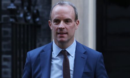 Dominic Raab exiting Number 10