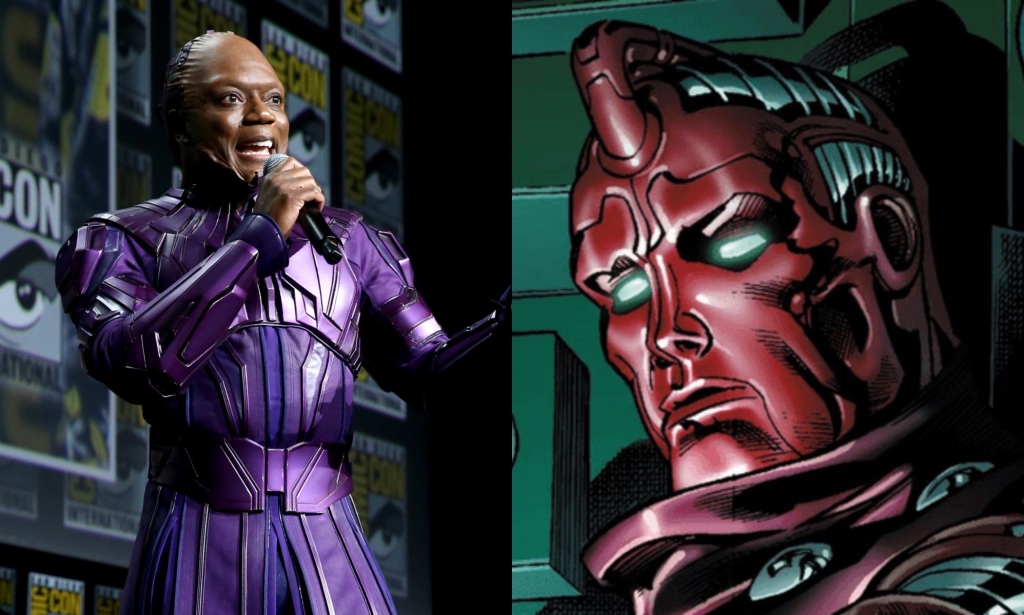 Chukwudi Iwuji en costume (L) et la bande dessinée High Evolutionary (R). 