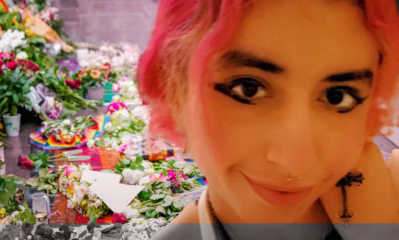 Eden Knight: des amis se souviennent de la «joie débordante» de la femme trans saoudienne après sa mort tragique A photo of Eden Knight, a young woman with a bright pink bob and winged eyeliner, in front of flowers