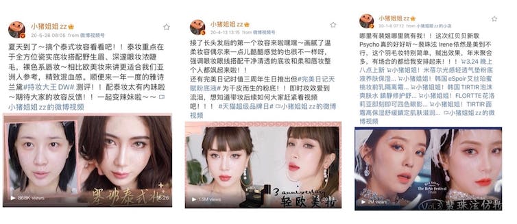 Trois publications sur les réseaux sociaux représentant des portraits du même modèle avec des looks différents.