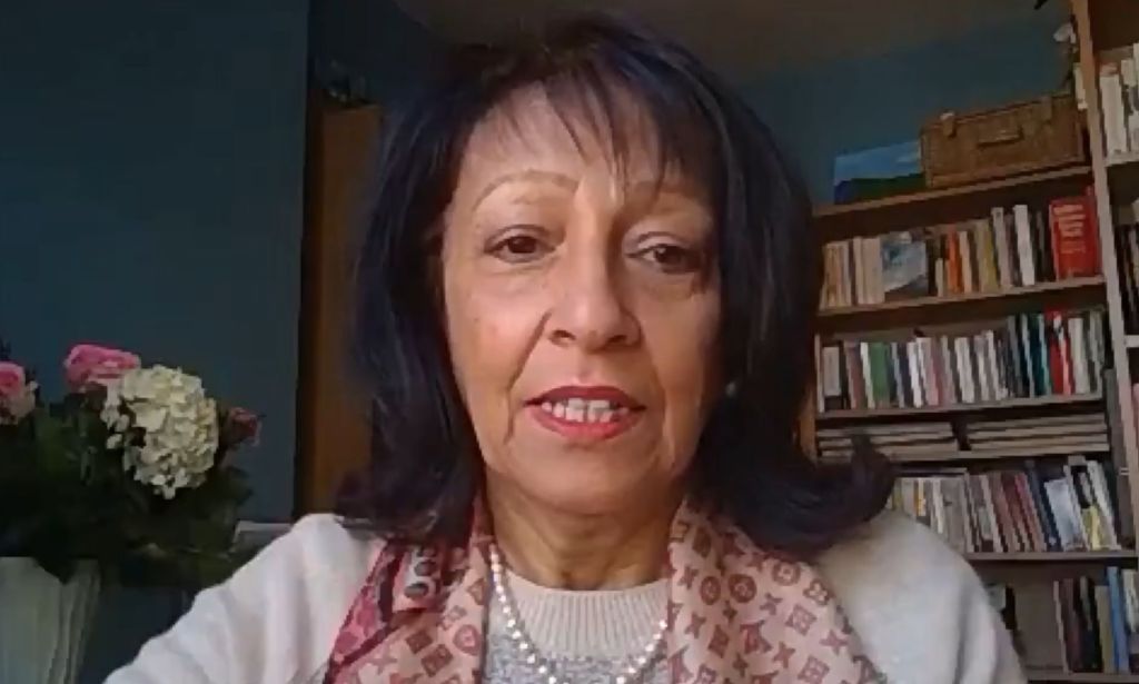 Une capture d'écran du président de l'EHRC, Kishwer Falkner, lors d'un appel vidéo.