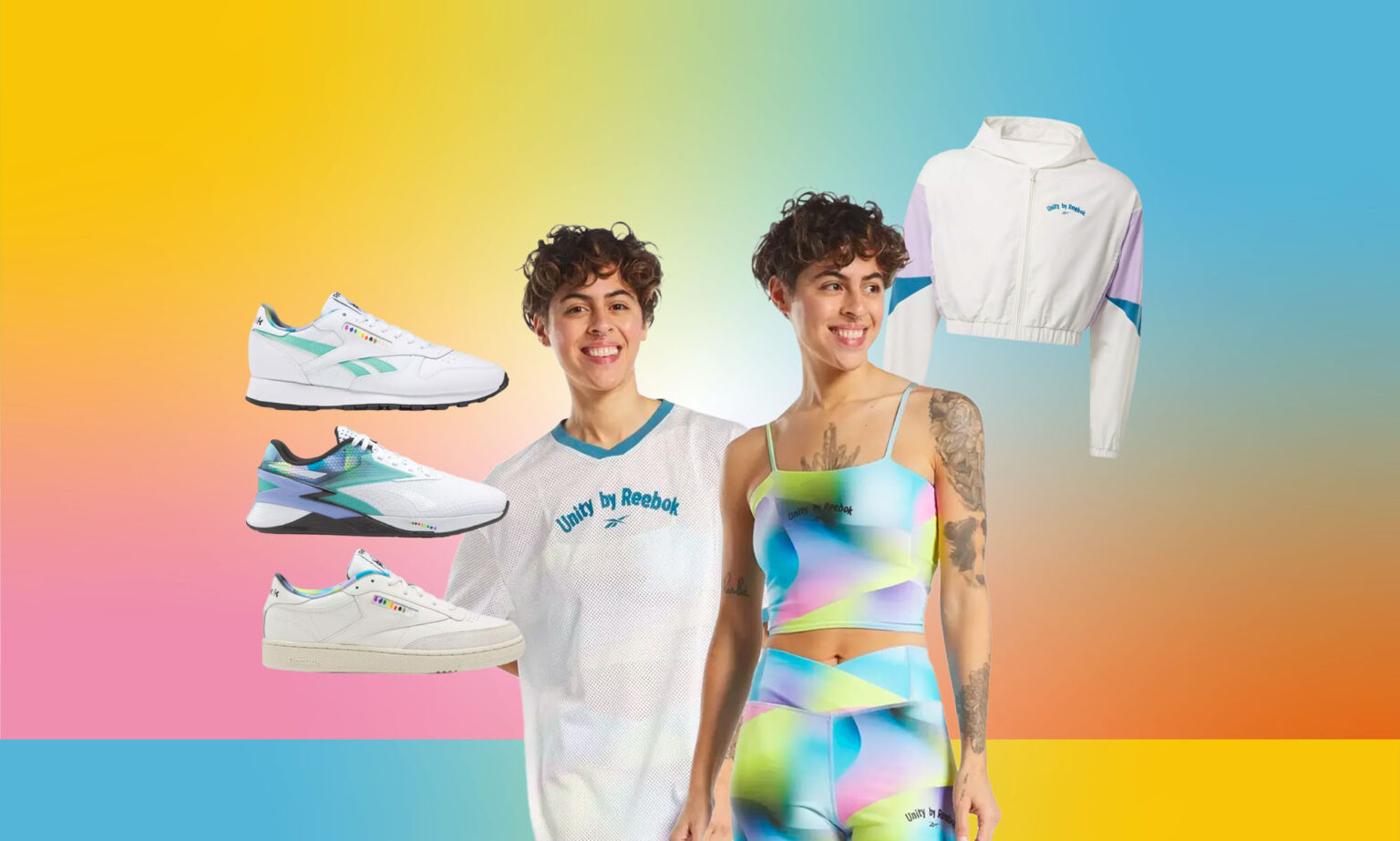 Reebok lance une collection de vêtements sans genre pour le mois de la fierté Reebok releases a genderless apparel collectiont to mark Pride Month. (PinkNews)