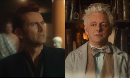 David Tennant as Crowley and Michael Sheen as Aziraphale in the season two trailer for Amazon Prime Video