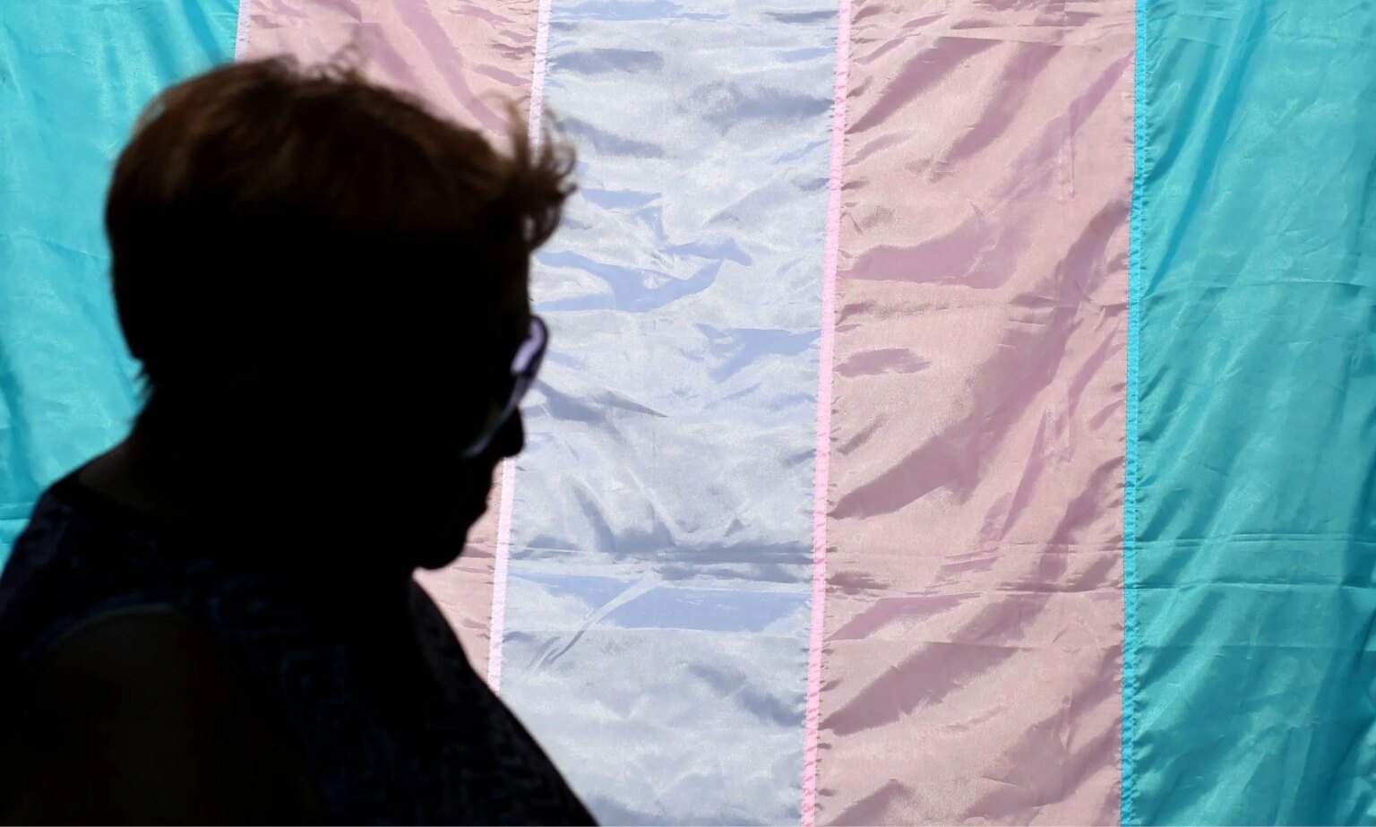 Les théories trans de la « dysphorie de genre à apparition rapide » et de la « contagion sociale » rejetées par les experts A silhoutte stands infront of a trans flag.