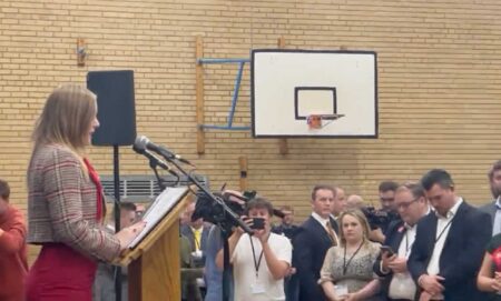 Tamworth Tory candidate Andrew Cooper made a swift exit after Labour winner Sarah Edwards began giving her victory speech.