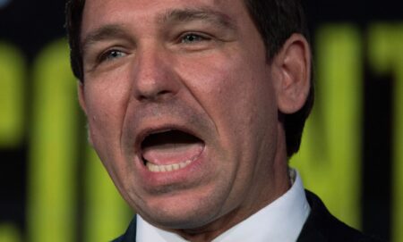 Ron DeSantis with his mouth open.