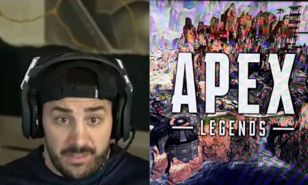 side by side images of video game streamer Nickmercs alongside a loading screen for Apex Legends – which is a very LGBTQ+ inclusive battle royale game