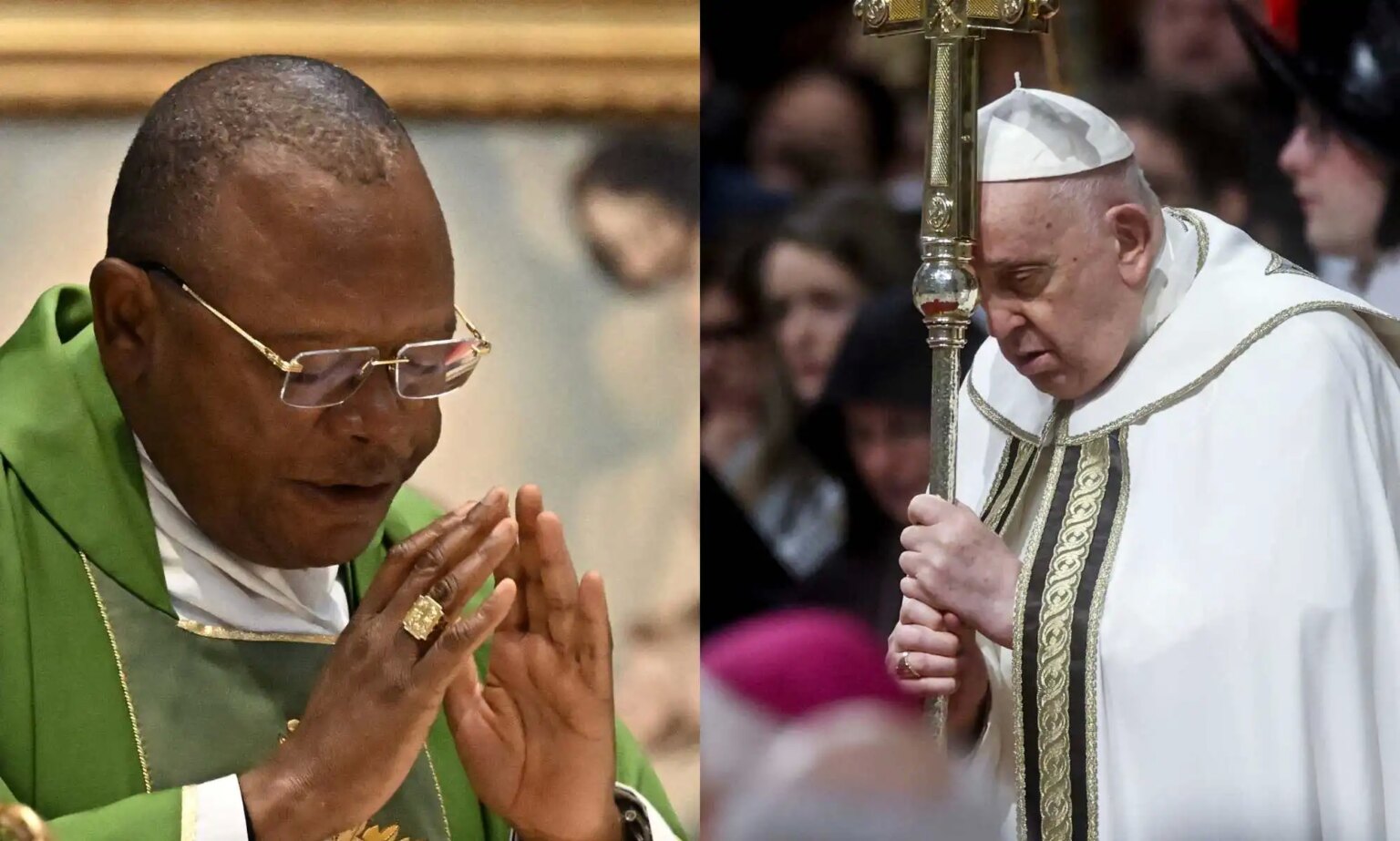 Les catholiques africains disent au pape François qu’ils rejettent les bénédictions pour les personnes de même sexe Cardinal Fridolin Ambongo and Pope Francis