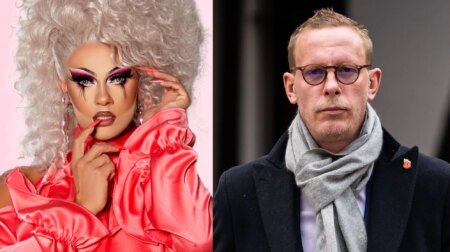 Drag Race UK star Crystal (left) and Laurence Fox (right)