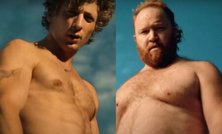 Jeremy Allen White in his calvin Klein ad and Gerrard Woodward in his BRLO ad.