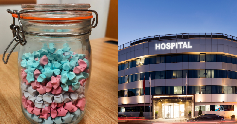 Un patient trans fabrique des centaines d’étoiles en papier pour représenter d’autres personnes recevant des soins d’affirmation de genre à l’hôpital Le patient trans a obtenu une étoile pour chaque autre patient au cours de son séjour de deux semaines à l’hôpital. (@ioannisntanos/Instagram/Getty)