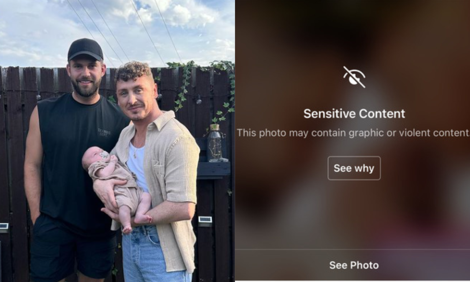 Instagram censure une jolie photo de pères homosexuels tenant un nouveau-né dans leurs bras pour un contenu « graphique » et « bouleversant » Instagram censored the sweet family. (Instagram/@scousedads/@menhavingbabies)
