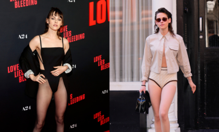 Two images of Kristen Stewart pantless