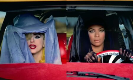 Lady Gaga and Beyoncé in the Telephone music video.